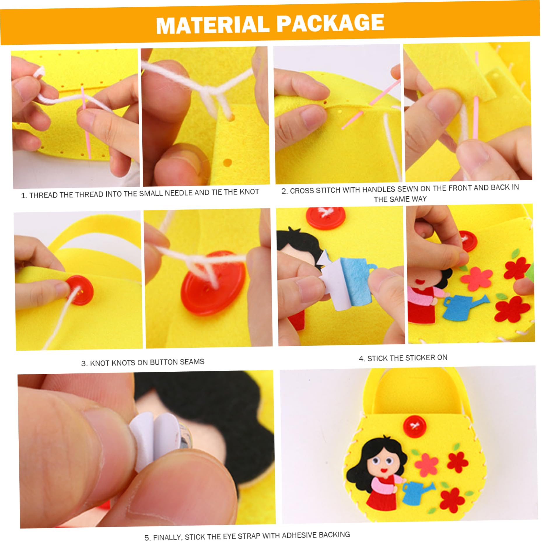 Kit da cucito, Kit da cucito per bambini, 4 pezzi di borsetta carina in feltro 4 diverse borse divertenti per bambini artigianali fai-da-te Aiuta a sviluppare abilità motorie per principianti per l'u