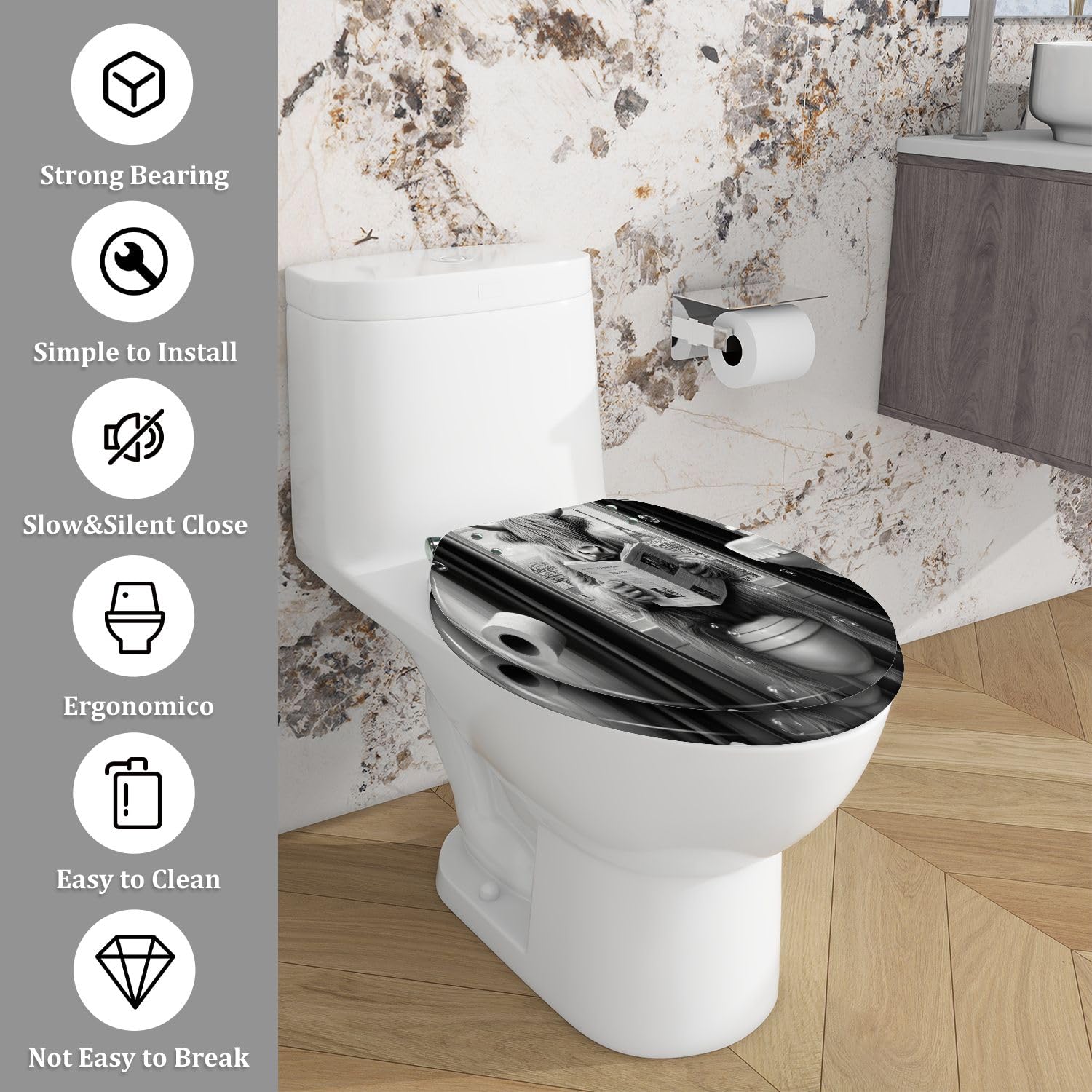 Sedile WC generico allungato in resina con coperchio per bagno