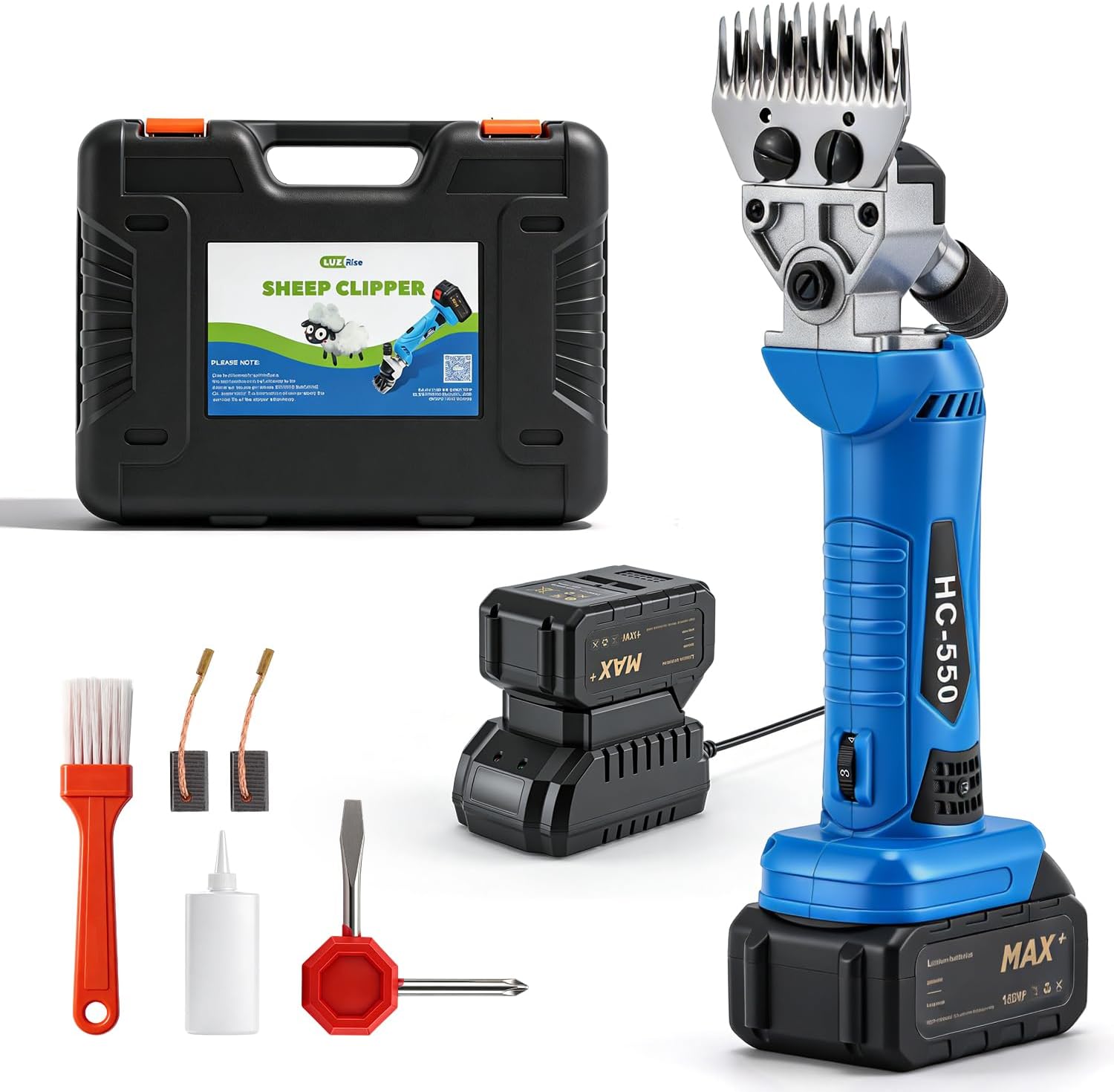 Sheep Shears Cordless 550W 2400RPM Professional Rechargeable Shearing Clipper 21V with 6 Speed, for Shaving Fur Wool in Sheep, Goat, Cattle, and Other Farm Livestock, with 2 Lithium Batteries