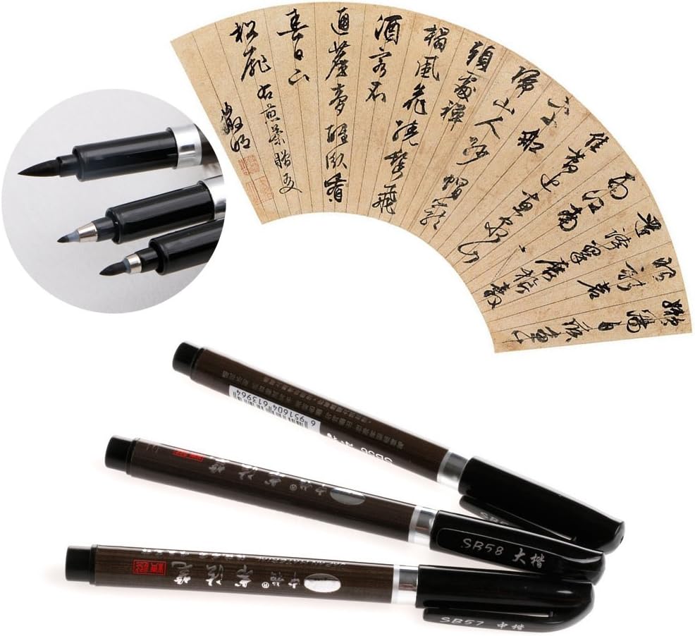 6Pcs Chinese Pen Japanese Calligraphy Writing Brush Water Ink Painting Pen for Chinese Writting Beginner, 3 Size Set