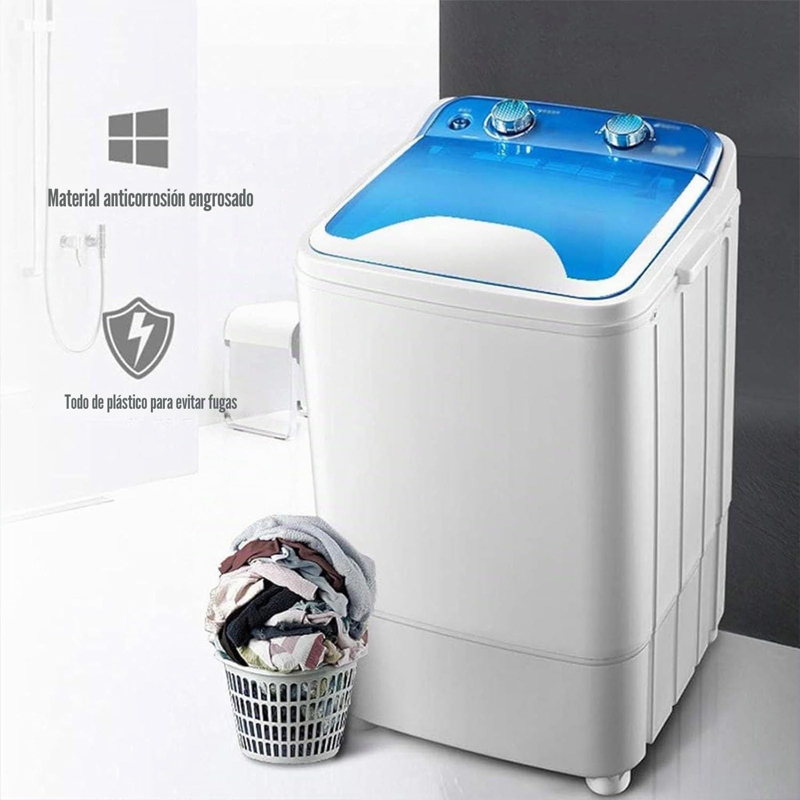 Lavadora Portátil de Carga Superior Compacta 7KG con Programación de Lavado y Deshidratación, Limpieza Profunda