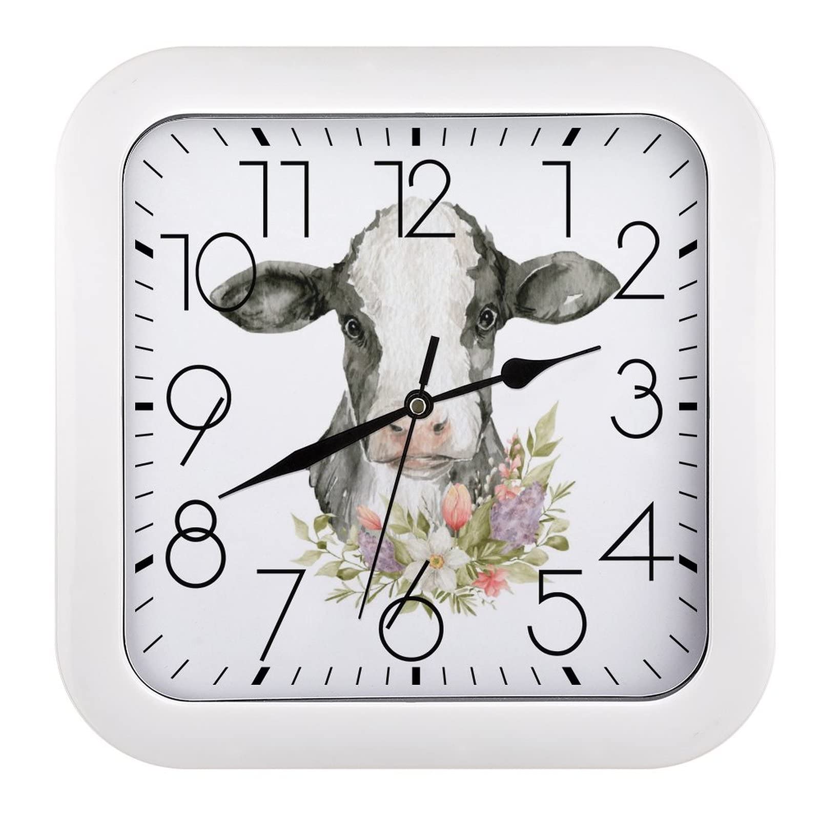 Grande horloge carrée vache et fleurs : l'accessoire idéal pour offrir ou décorer une cuisine