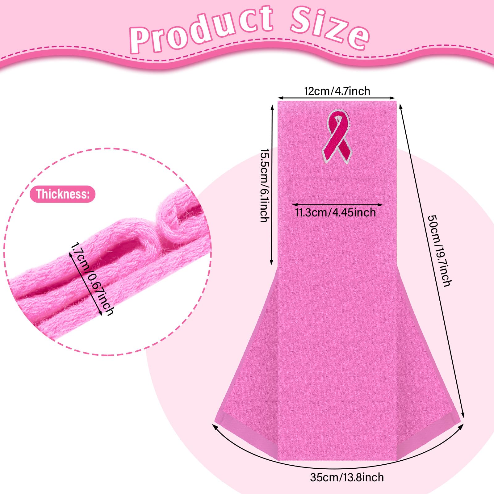 Newwiee 6 Pcs Breast Cancer Awareness Football Towel Rose Red Pink Ribbon Breast Cancer Decorations for Believe Hope Ribbon Cotton Sports Football Field Towel with Closure Football Sweat Towel (Pink)