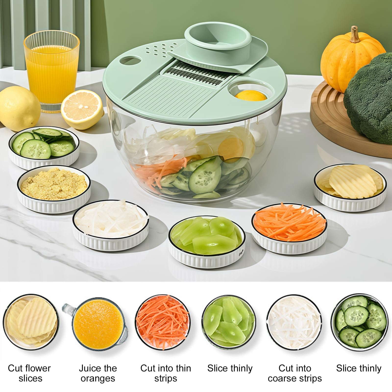 Centrifuga per insalata da 4 l con coperchio, con 6 lame e tagliere, ciotola multifunzione in PET con finestra di visualizzazione, ideale per lavare, asciugare e tagliare frutta e verdura