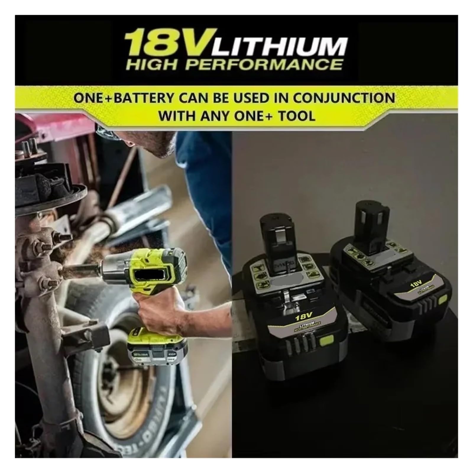 Batería de Litio Compatible con RYOBI de 18 V sin Efecto Memoria, Adecuada for Todas Las Herramientas One+ P104, P107(4Ah Charge)
