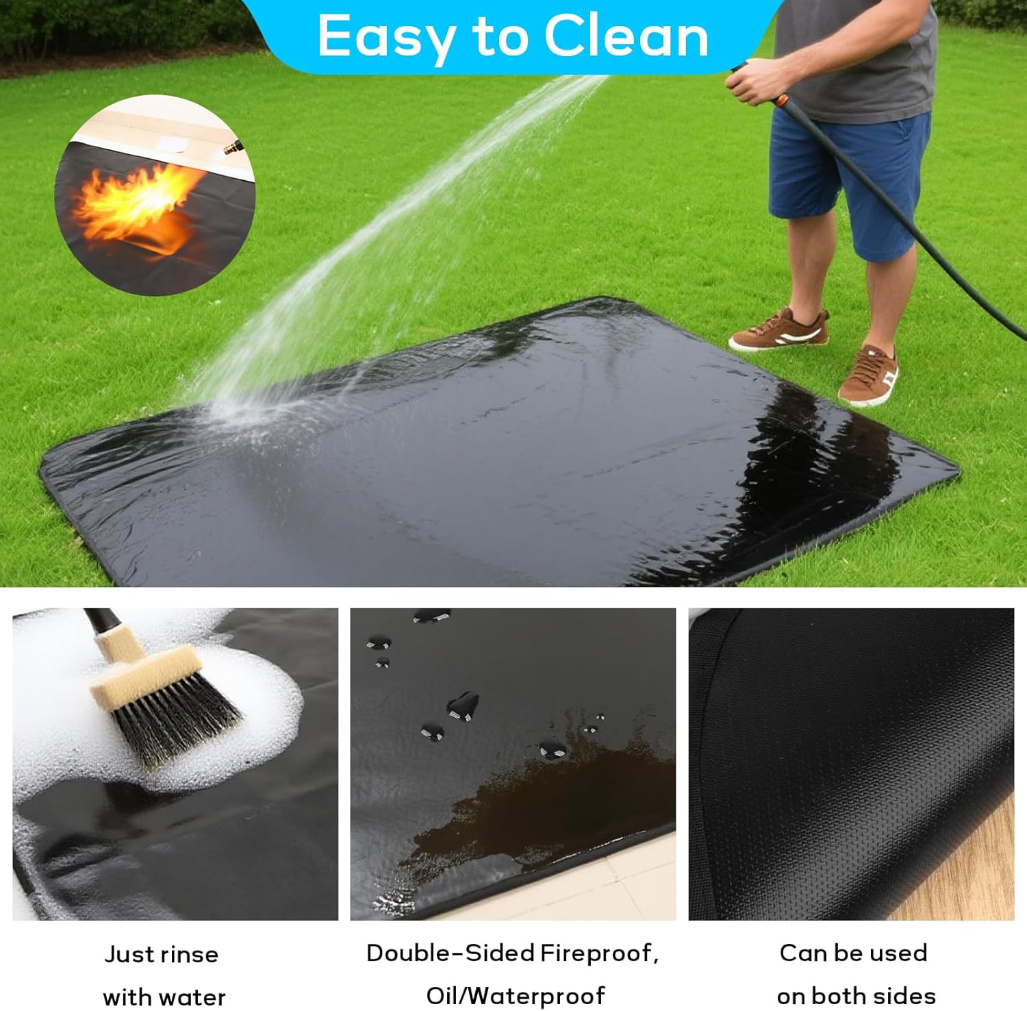 60 x 40 Inches Under Grill Mats for Outdoor Grill, Double-Sided Fireproof, Oil/Waterproof, Heat Resistant Grilling Mat, Fire Pit/Fireplace, Portable BBQ Protector for Decks, Lawns and Patios - Image 6