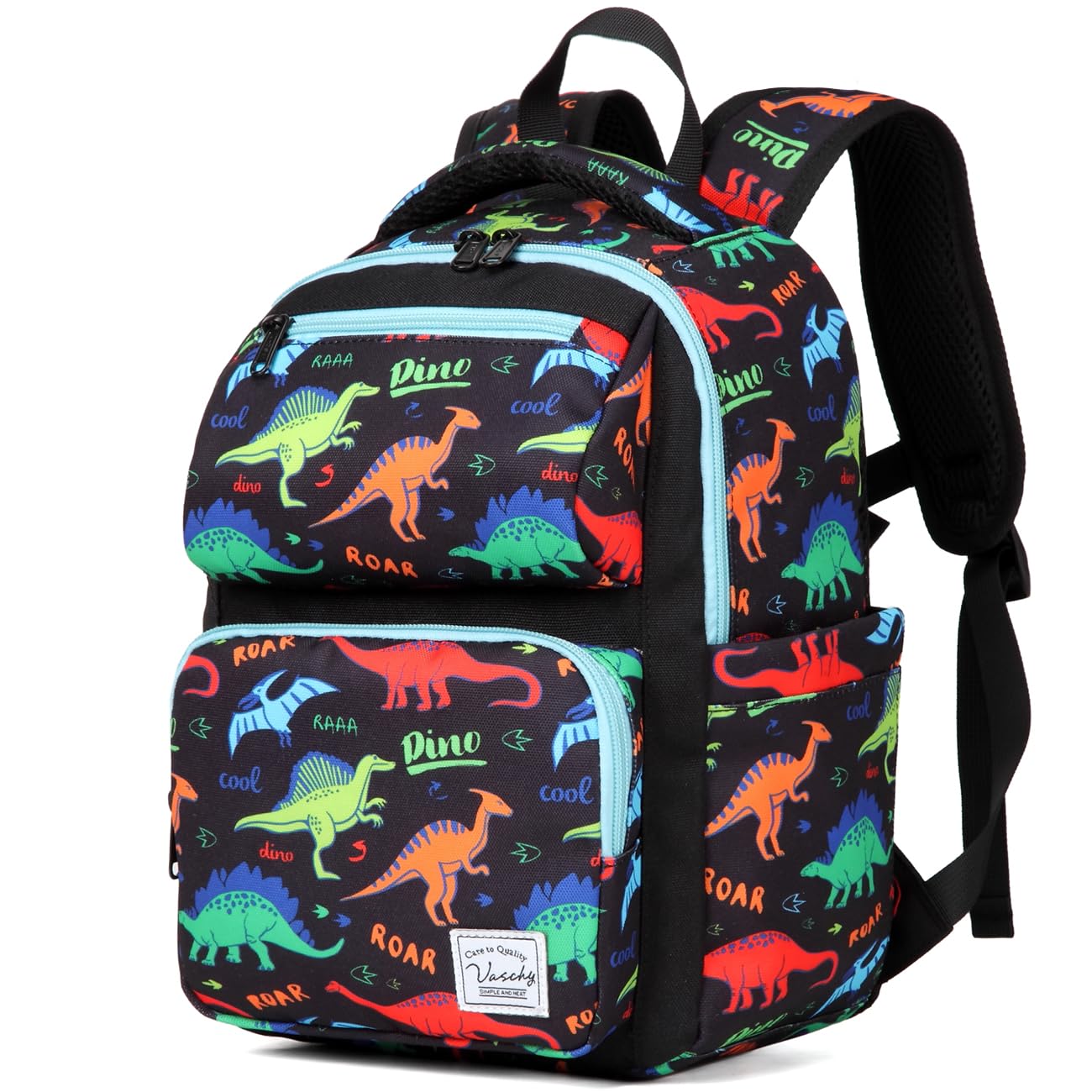VASCHY Toddler Backpack for Boys, Kids Cute Kindergarten Daycare Children 7L Small Backpack Bookbag for School Travel Dinosaur Black