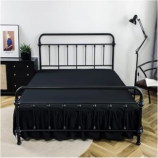 Falda de cama con volantes estilo esquinas divididas con plataforma, colcha de 14 pulgadas de alto (color negro, tamaño Cusrtom)