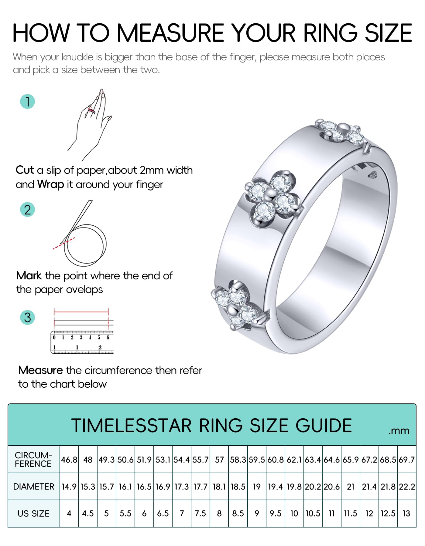 TIMELESSTAR Clover Moissanite Rings for Women Gifts,Premium Moissanite(D Color VVS1 Clarity 3EX Cut), 925 Sterling Silver 14K Gold Plated Non Tarnish