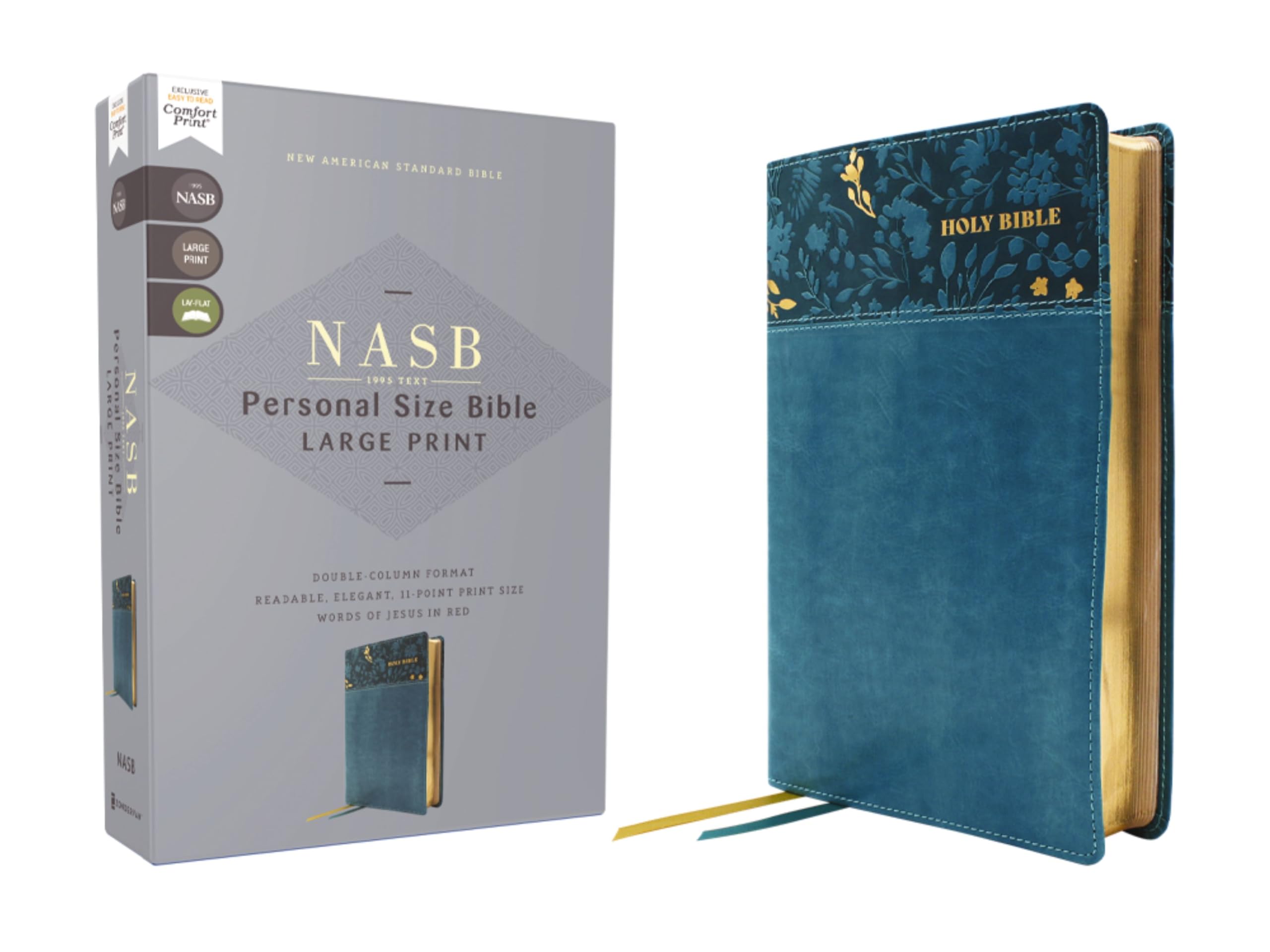 NASB, Personal Size Bible, Large Print, Leathersoft, Teal, Red Letter, 1995