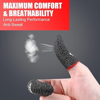 Qianyu 4 Pack Finger Sleeves for Gaming Thumb Sleeves Mobile Finger Protector Anti Sweat Ultra Thin Compression Support Mobile Gaming Stabilizer Fit All Touchscreen Devices(4)