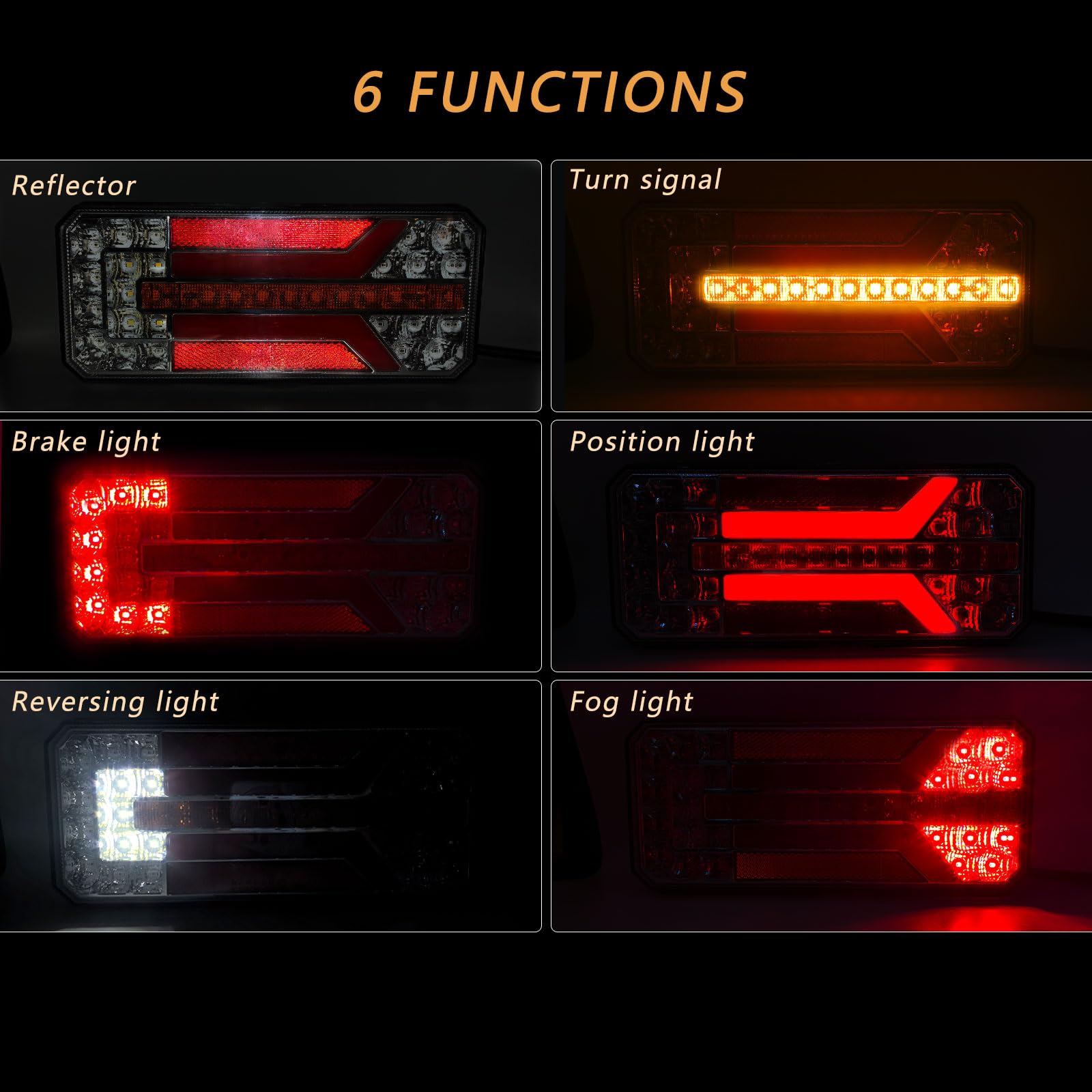 2 * luces traseras para remolques de auto, luz led para camiones 6-in-1, impermeable, 12 V 24 V universal, certificado ECE