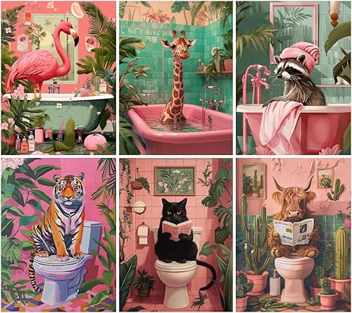 Miniatura 6 de Paquete de 6 pinturas de cóctel retro por números para adultos principiantes, vintage fácil de pintar por números sobre lienzo, kit de pintura al