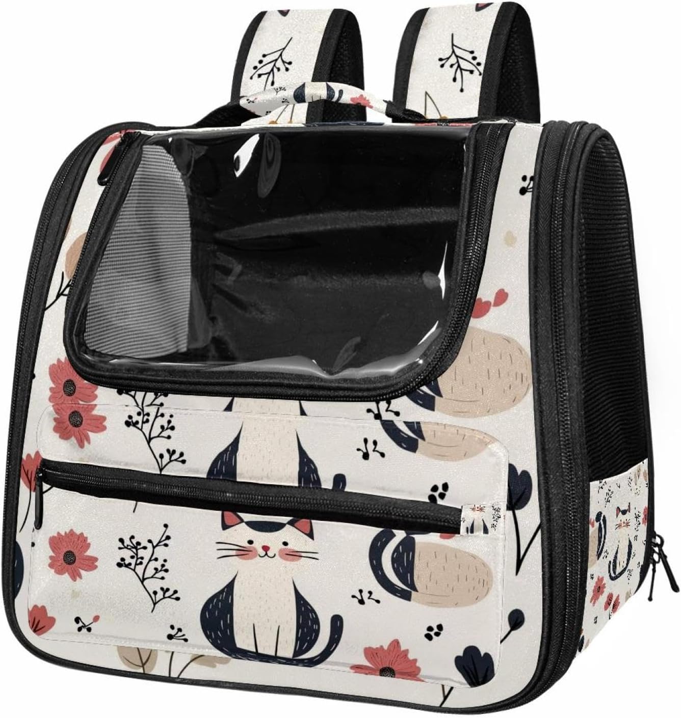 Portable Travel pet Backpack Carrier Hamster Bag Small Dog cat Carrier Breathable Hang Bag, Cute Cat Flower (4)