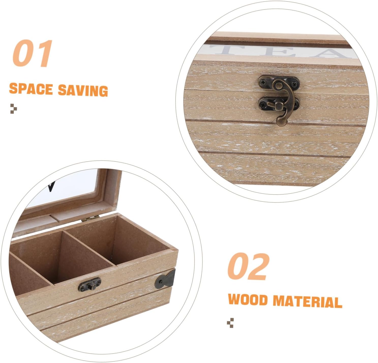 OUNONA Wooden Tea Bag Storage Box Lid Compartment Tea Chest for Organizing Spice Packets Stylish Desktop Container for Kitchen Living Room Office Decor
