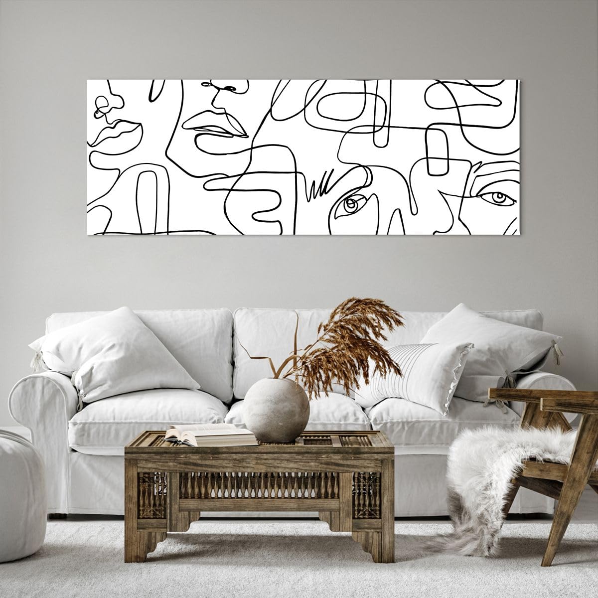 Lienzos decorativos Caras Línea Ojos Cuadro Sobre Lienzo Moderno 140x50cm Cuadros Decoracion Salon Dormitorio Cocina Cuadros Pared Imágenes Grande XXL Wall Art Prints Decor Canvas AB140x50-5954