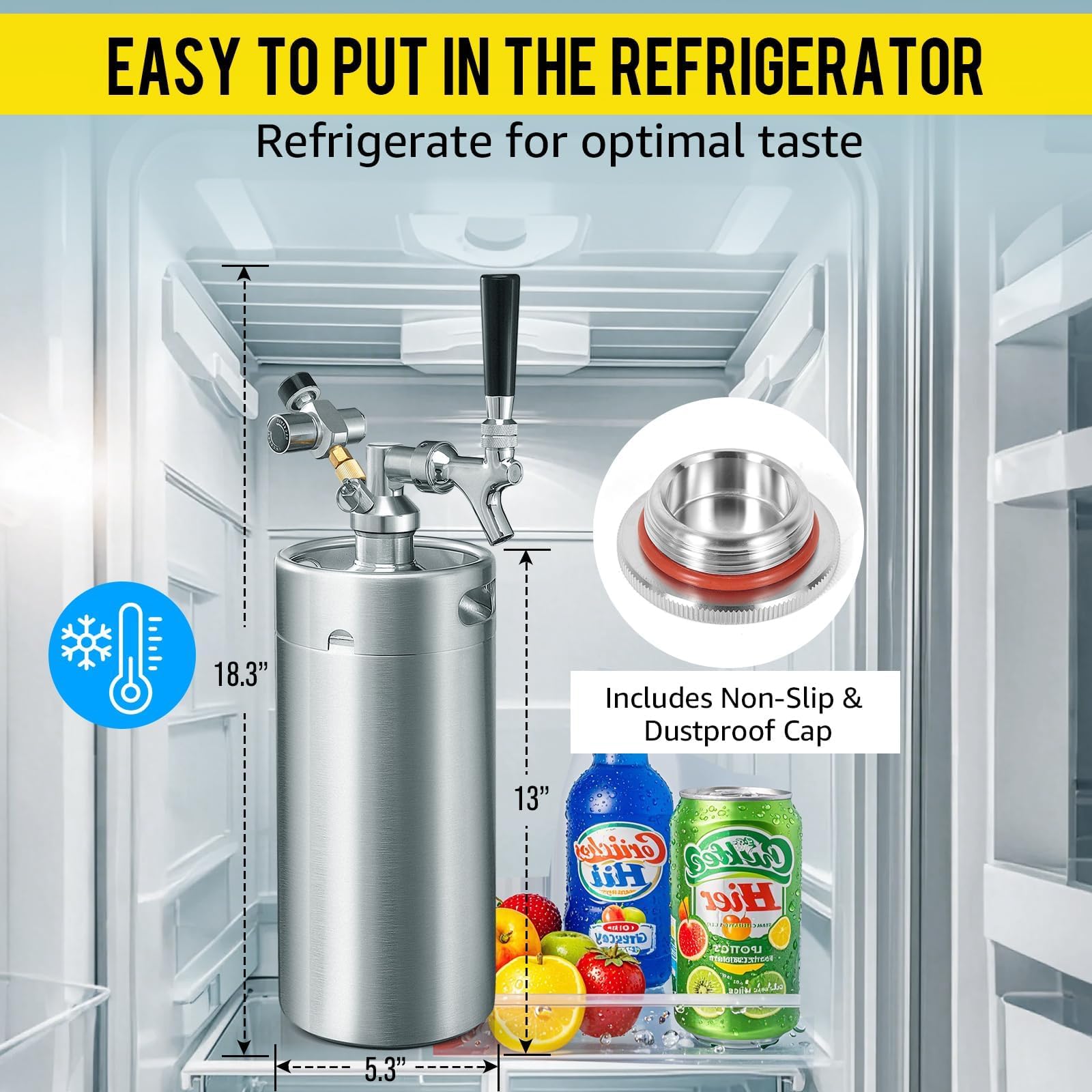 MRbrew Mini barril de 3,628.7 g, sistema de dispensador portátil de cerveza de barril de acero inoxidable presurizado, sistema de grifo de cerveza mini Kegerator, con grifo de cerveza profesional y