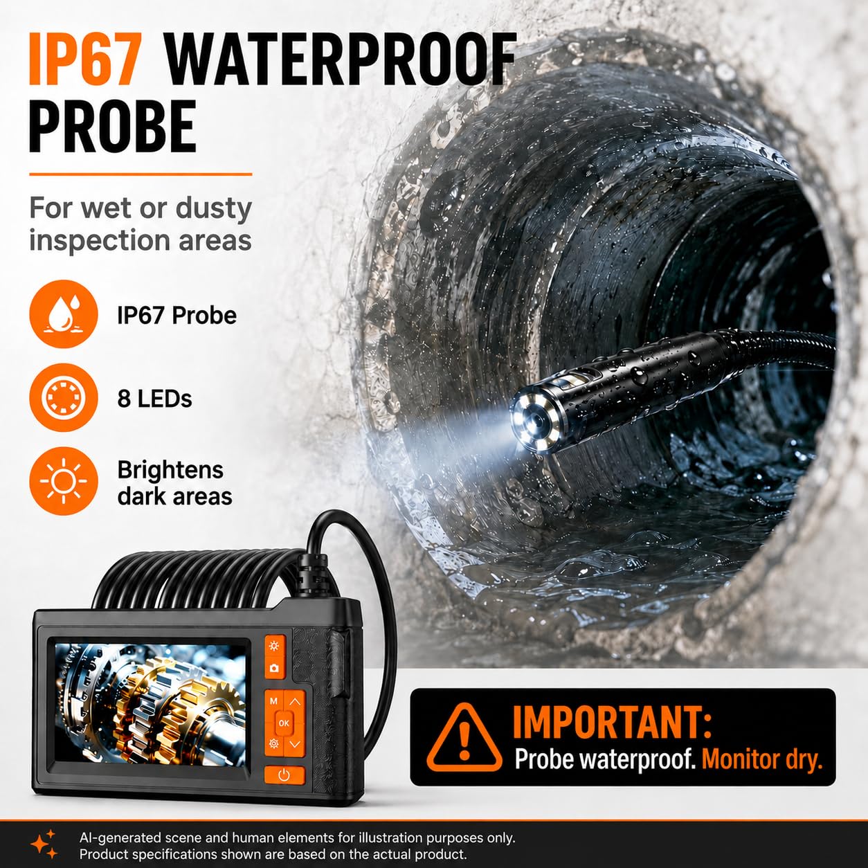 Dual Lens Borescope Inspection Camera, 4.3" HD Screen 1080P Photo Video