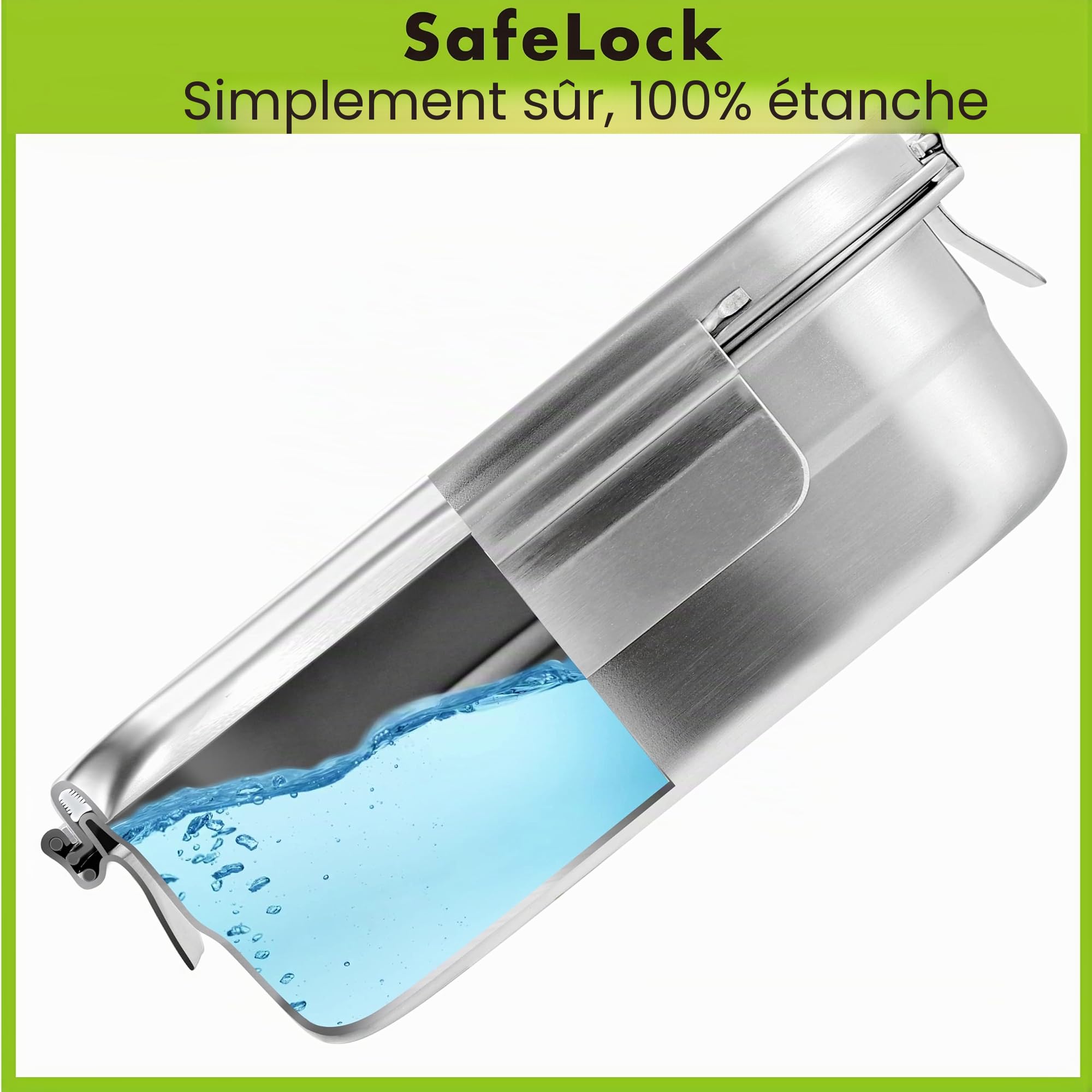 immer Set Lunch Box Acier Inox SafeLock 800 ml + 1600 ml – boîtes repas étanches, sans plastique et sans BPA, acier inox alimentaire 18/8, lunch box durable