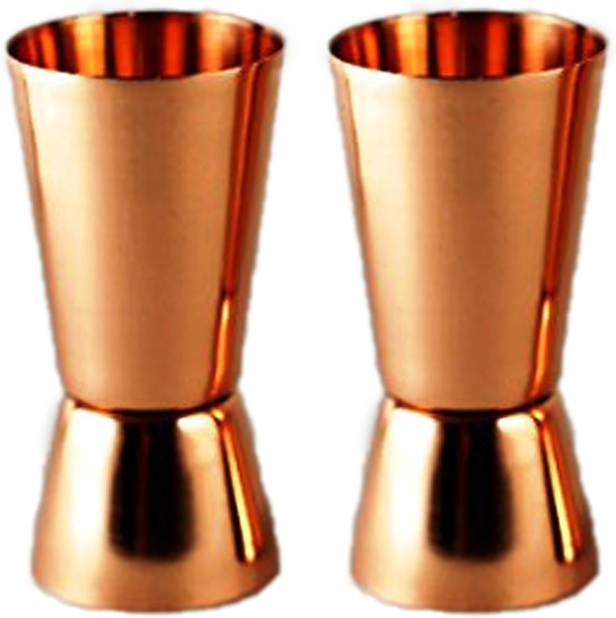 PARIJAT HANDICRAFT Set of 4 Pure Copper Measuring Jigger Shot Glasses Double Sided Jiggers - 2 Ounce and 1 Ounce.
