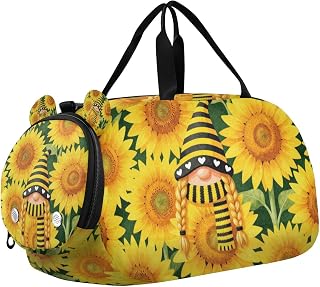 Blommig sommar tomte solros duffel gymväskor med skofack stor kapacitet övernattning resa weekendväska för resor, sport, duffel, weekender