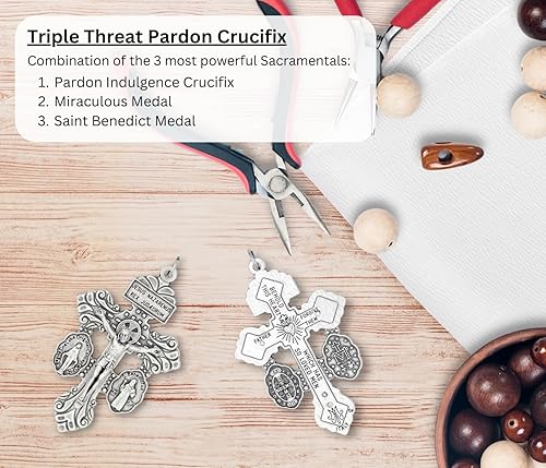 Miniatura 4 de Paquete a granel de 5  Crucifijo de indulgencia de indulgencia de indulgencia con medalla de San Benito y crucifijo de triple amenaza para hacer