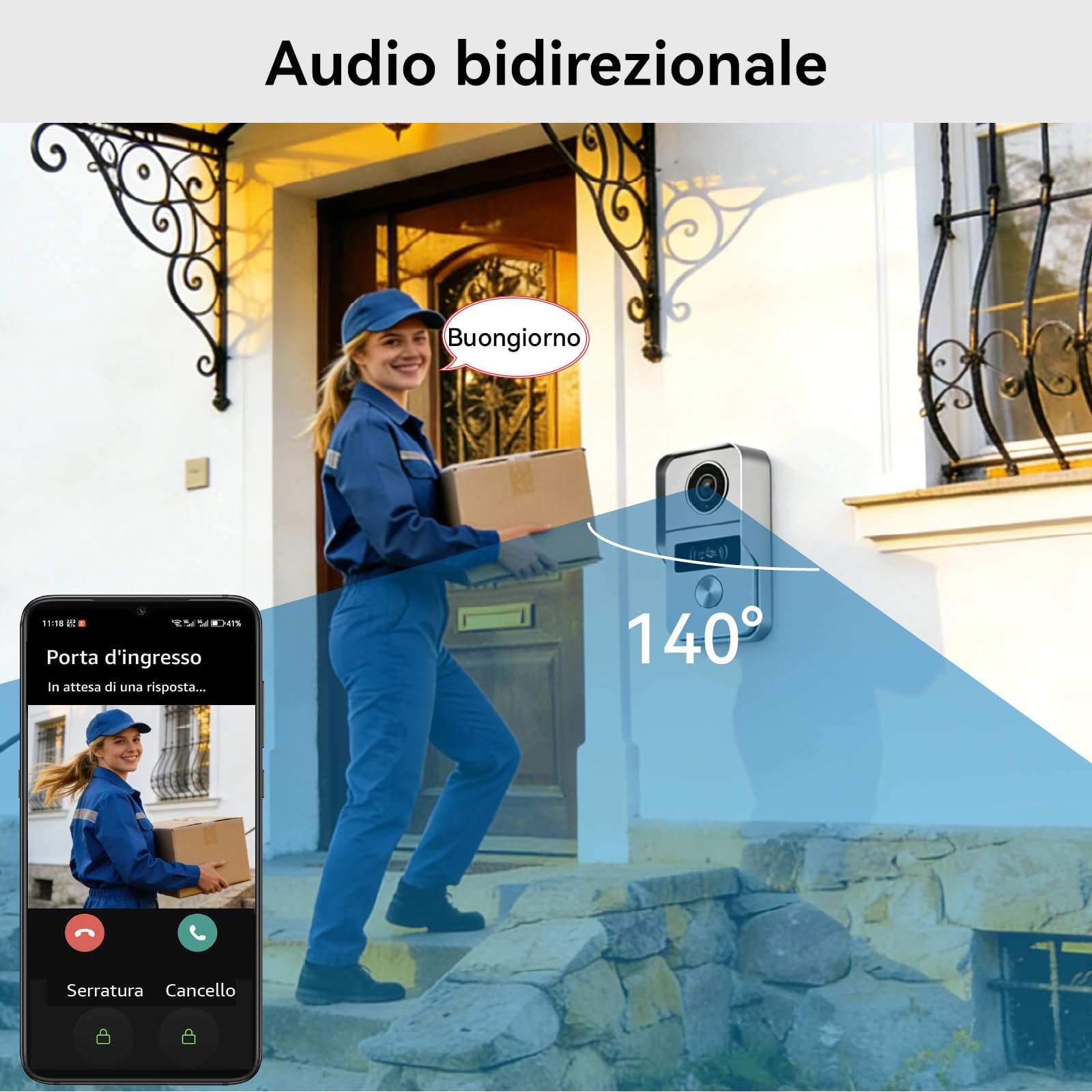 Sistema di videocitofono a 2 fili KW02, 1080p e Audio Bidirezionale, sblocco remoto porta/cancello, controllo accessi APP/RFID, touch screen da 10.1 pollici, Rilevamento Presenza, Bianco