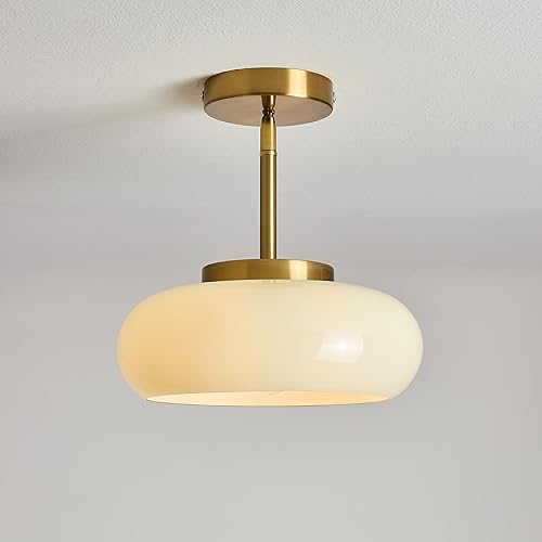 Miniatura 4 de Lámpara de techo semiempotrada dorada moderna de 11 pulgadas con pantalla de vidrio verde, lámpara de mediados de siglo para pasillo, entrada,