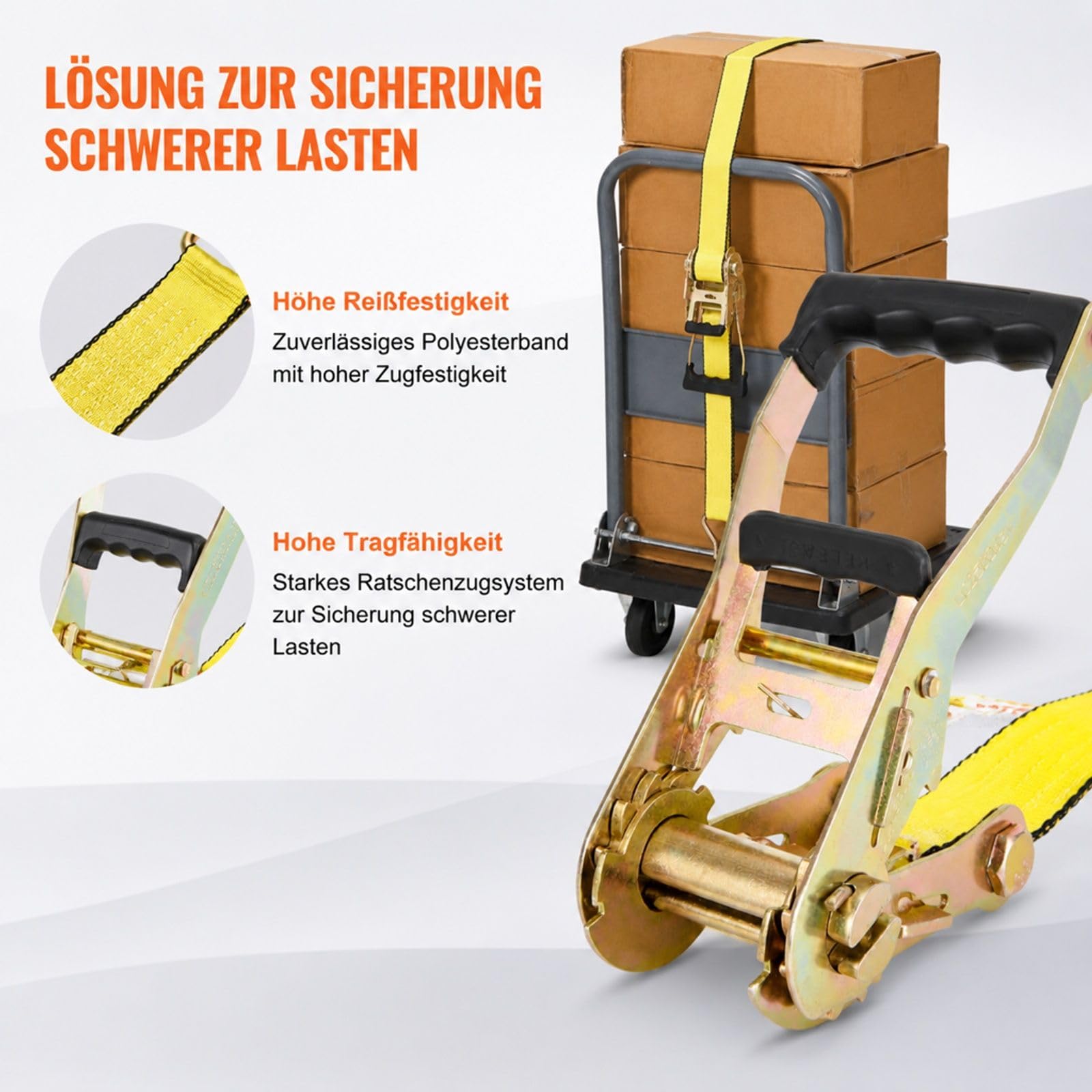 4er-Set Ratschengurte mit Doppel-J-Haken und gepolsterten Griffen für Umzug, Ladung, Haushaltsgeräte und Gartengeräte