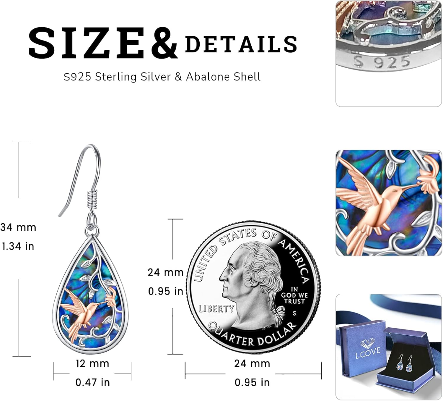 Sterling Silver Tree of Life/Flower/Bee/Animals/Cat/Hummingbird Dangle Earrings Moonstone Turquoise Drop Leverback Earrings Jewelry Gifts - Image 4