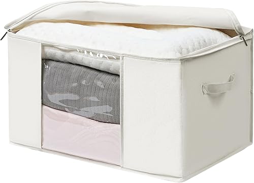 Miniatura 6 de TYEERS Bolsas de almacenamiento grandes con cremallera y ventana transparente, contenedores de almacenamiento de tela mezclada de algodón para ropa