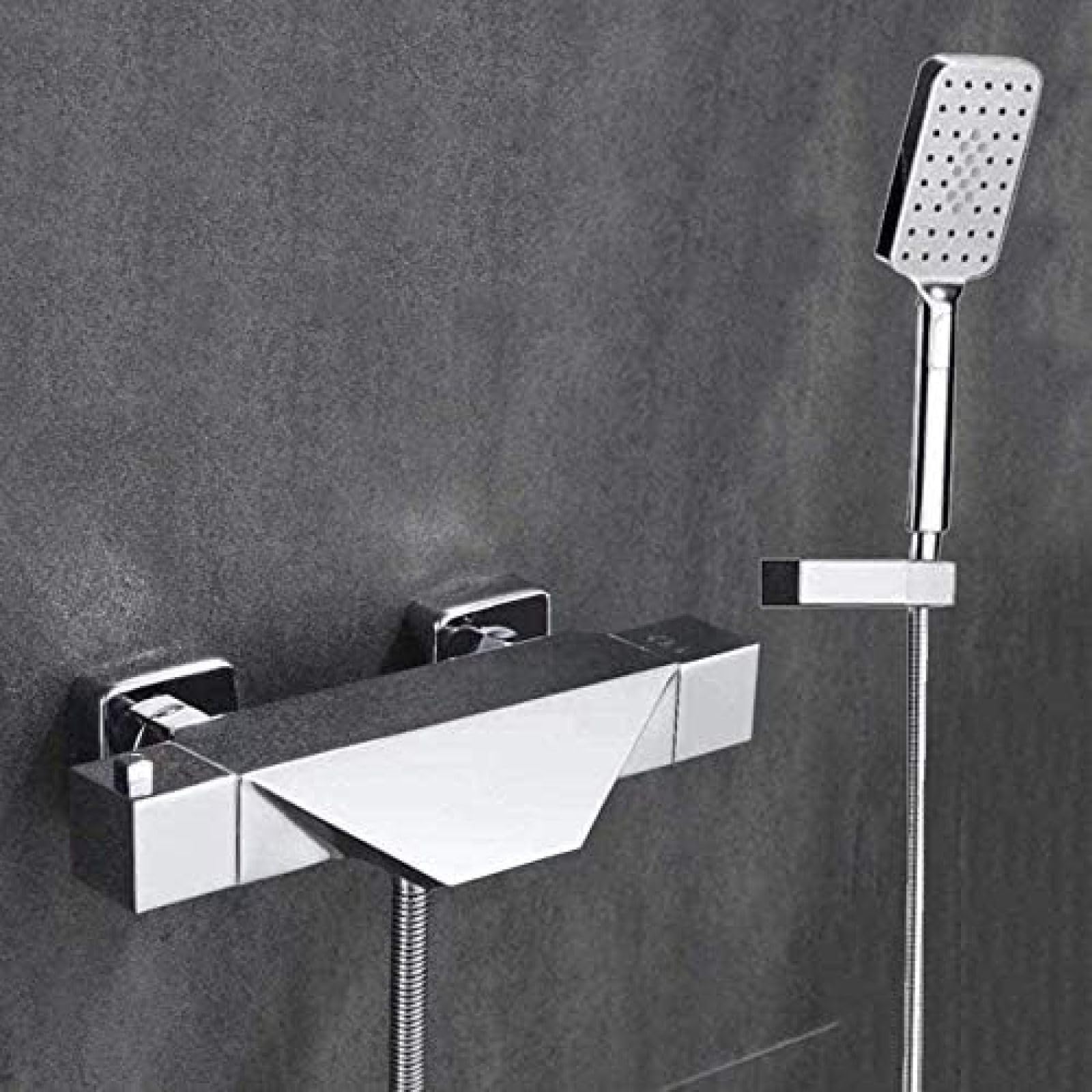 Miscelatore termostatico per Vasca da Bagno Rubinetti per Vasca da Bagno Set Miscelatore per Vasca a Parete Miscelatore per Vasca a Cascata con soffione e Set di Tubi Flessibili-Nero-B,Misc