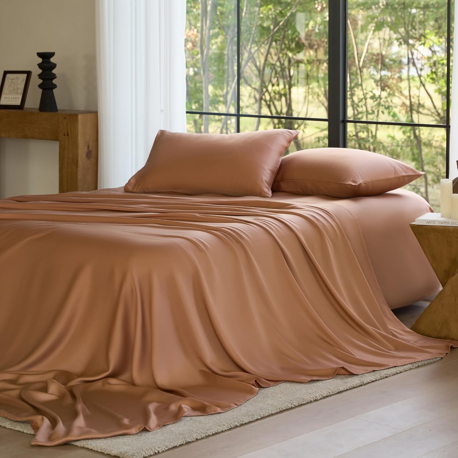 Sijo AiryWeight Tencel Sheet Set, 100% Lyocell Derived from Eucalyptus, Buttery Soft, Architectural Digest Best Cooling Sheets Winner - 3pc - 2 Pillowcases 1 Fitted (Snow, Queen)