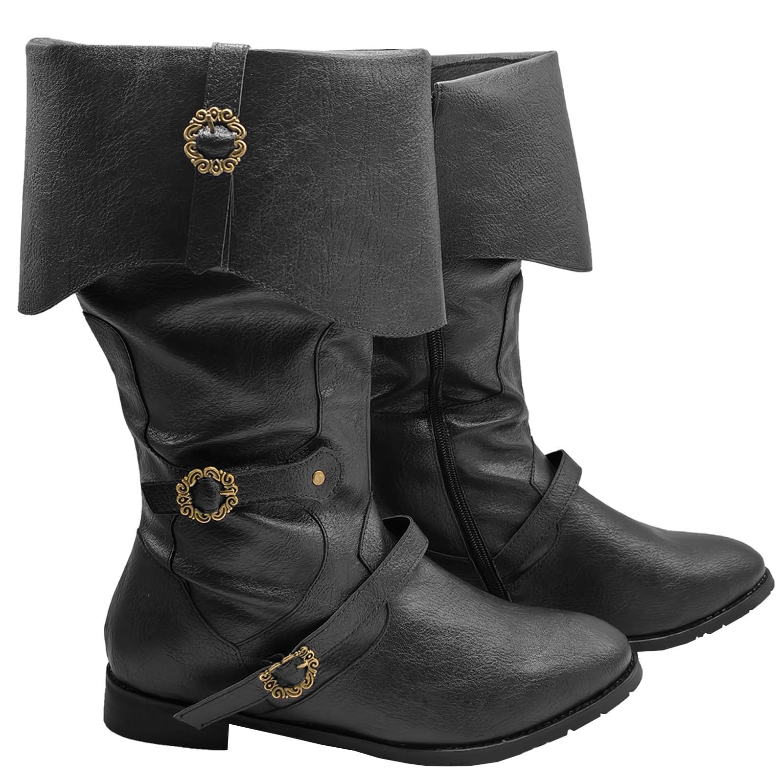 Men's Medieval Boots Renaissance Pirate Costume Faux Leather Boot Halloween Viking Cosplay Shoes