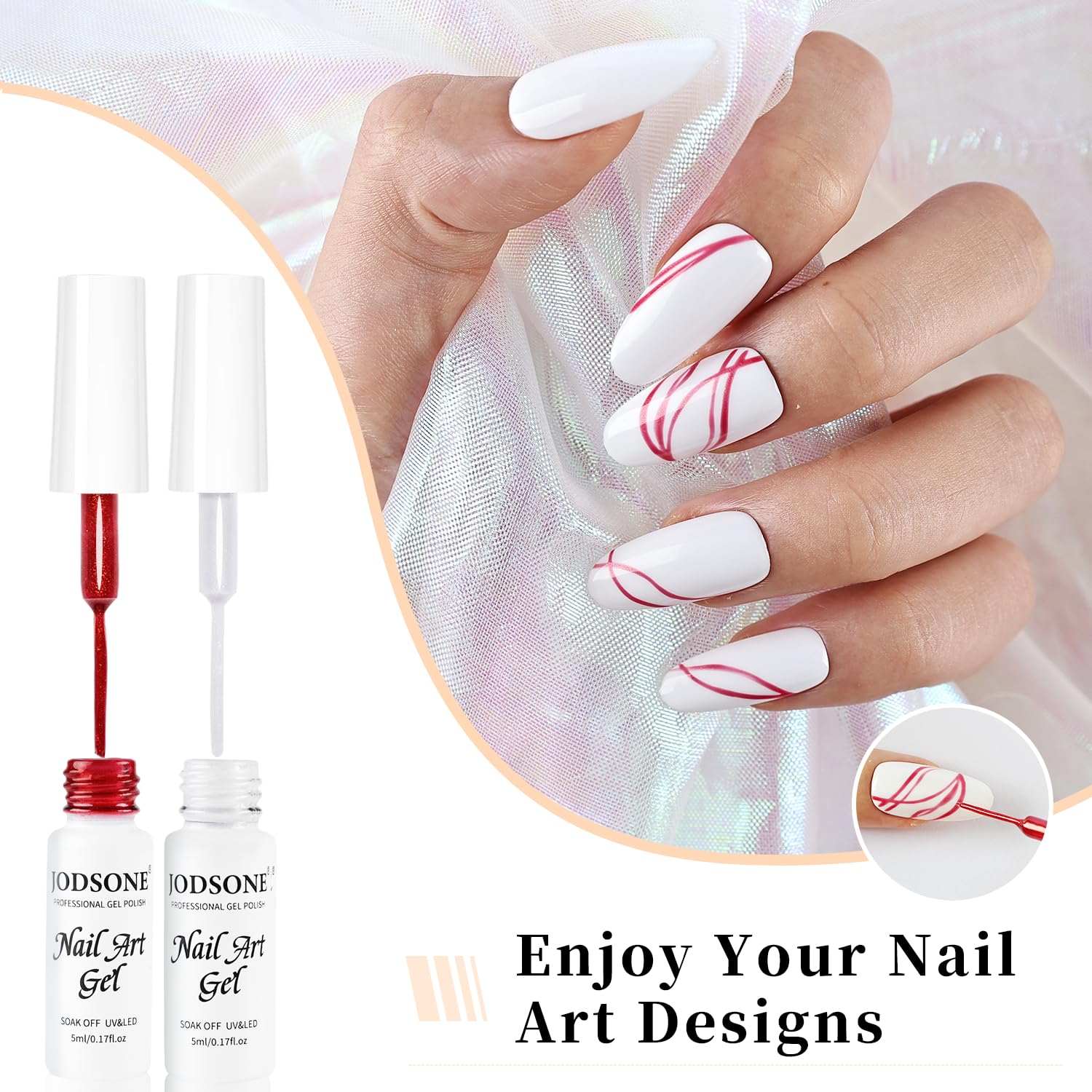 JODSONE Gel Liner Nail Art Kit, 10 Colors Glitter Red Black Pink - Image 3
