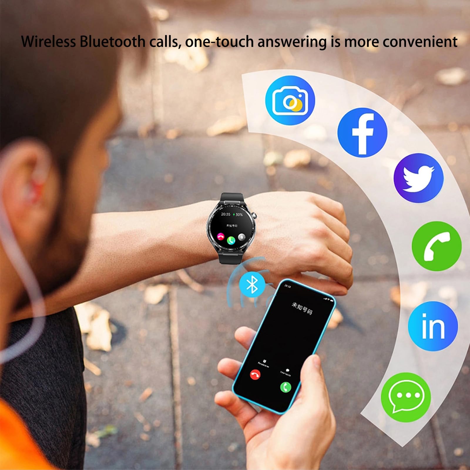 Smartwatch Dla Mężczyzn 1,55 "ekran HD Połączenia Bluetooth Tracker Fitness Monitorowanie Zdrowia IP67 Wodoodporny Krokomierz Dla IOS/Android,E