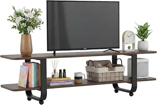 Welnow Walnut TV Stand for 65" TV, Mid Century Modern