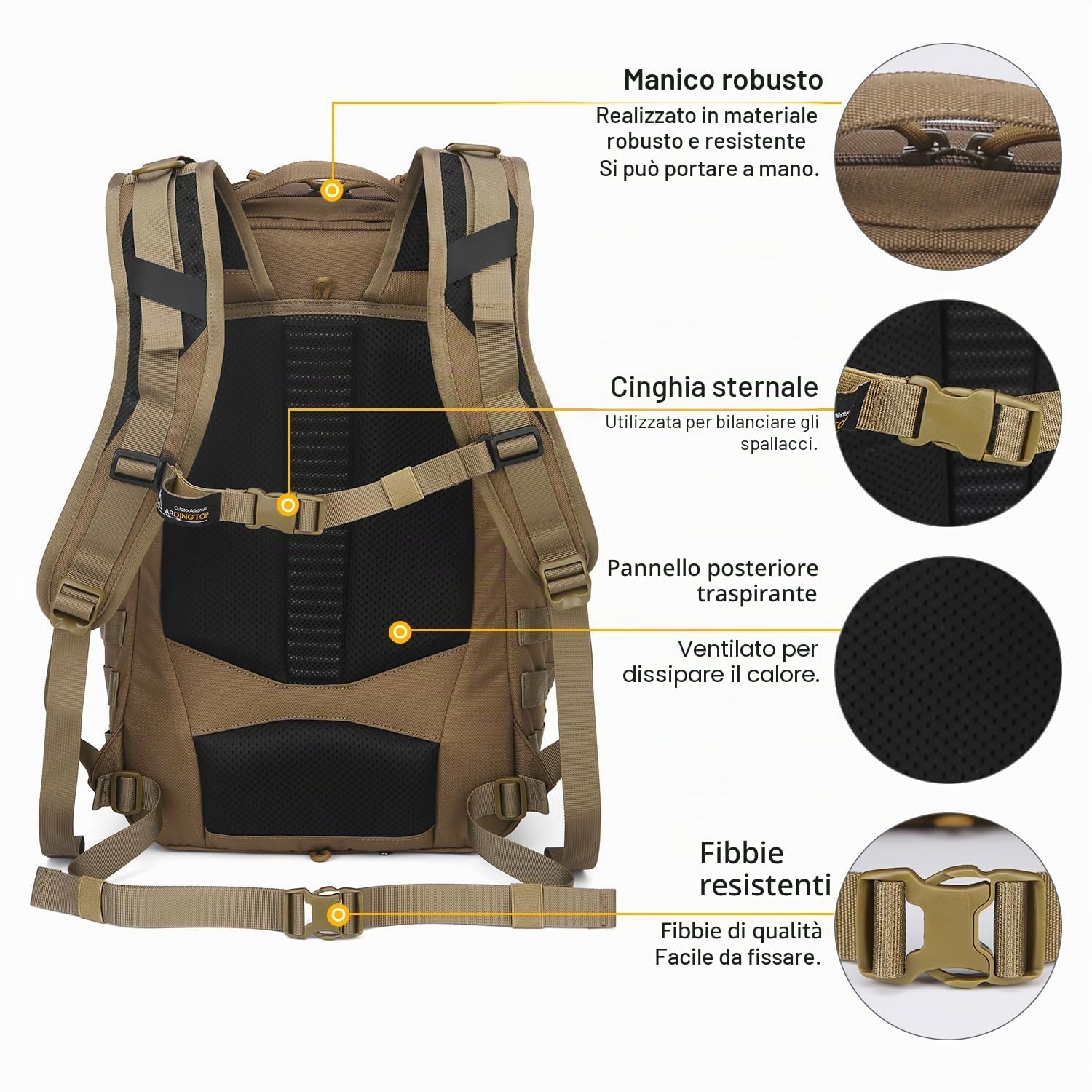Mardingtop Molle, zaino da trekking militare, da 30 l, zaino tattico da uomo, in cordura per escursioni, campeggio, trekking, arrampicata