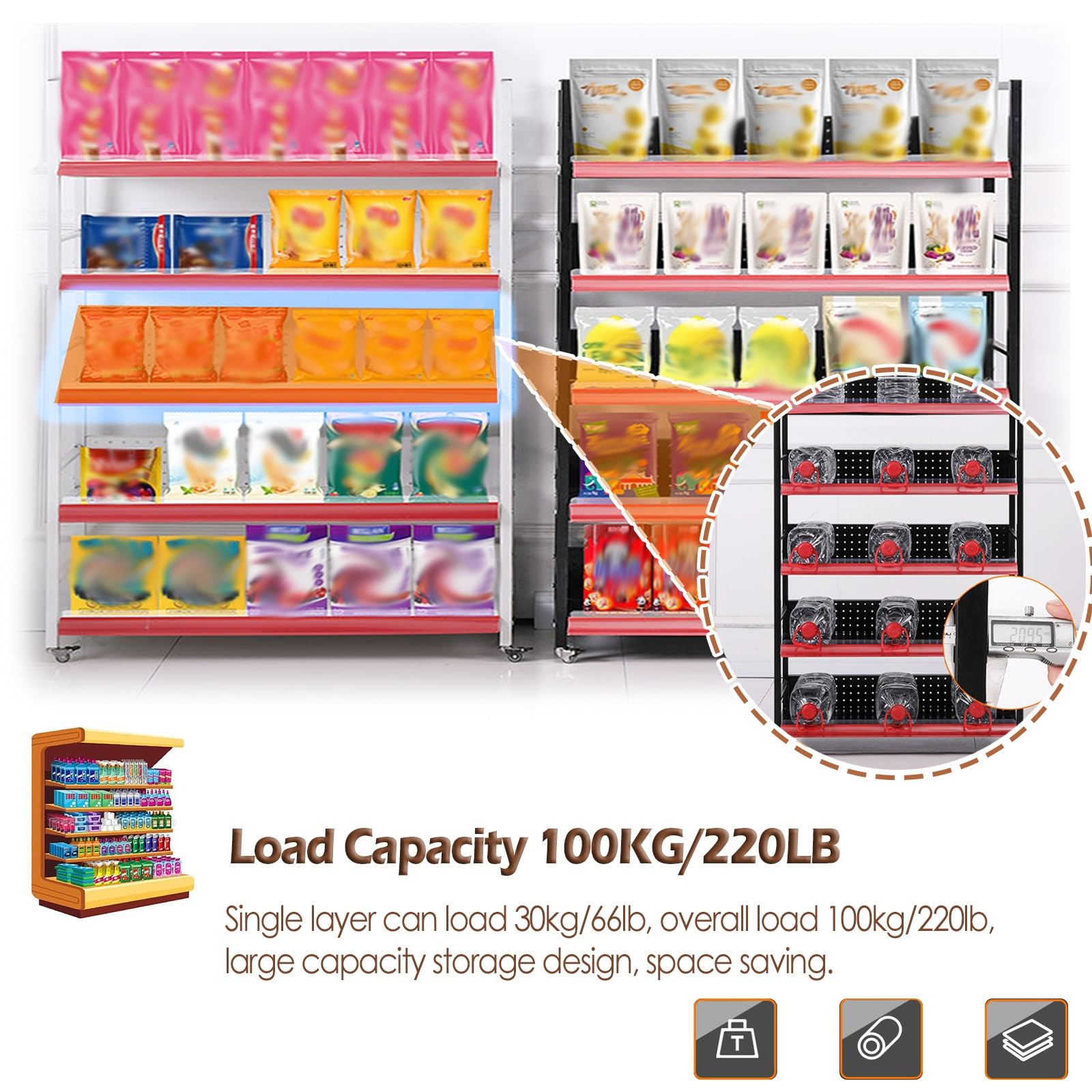 Scaffale del supermercato Mobile con Ruote, Snack Grandi Bevande in Medicina Medicina Cravatta per la Cucina delle farmacie, Carrello a Push-Pull a Multistrato