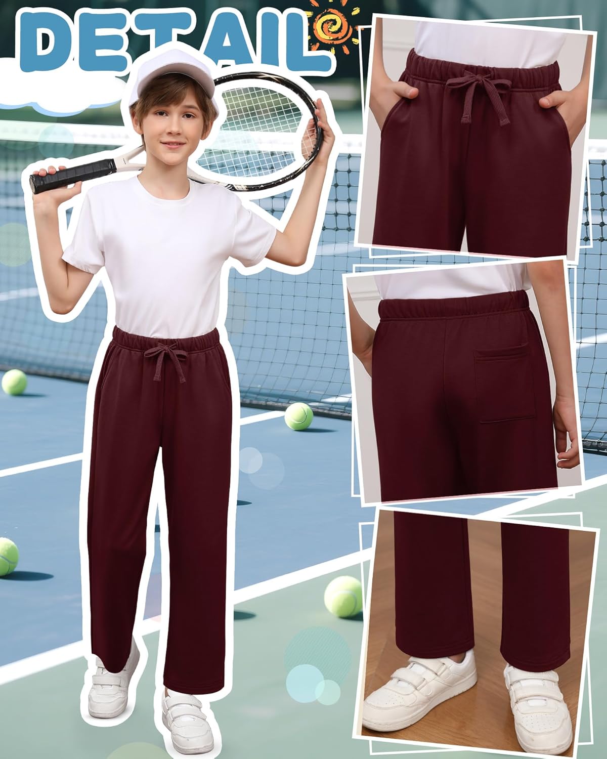 3 Pack Boys Sweatpants Straight Leg Athletic Open Bottom Joggers Workout Elastic Drawstring Kid Pants with Pockets - Image 4