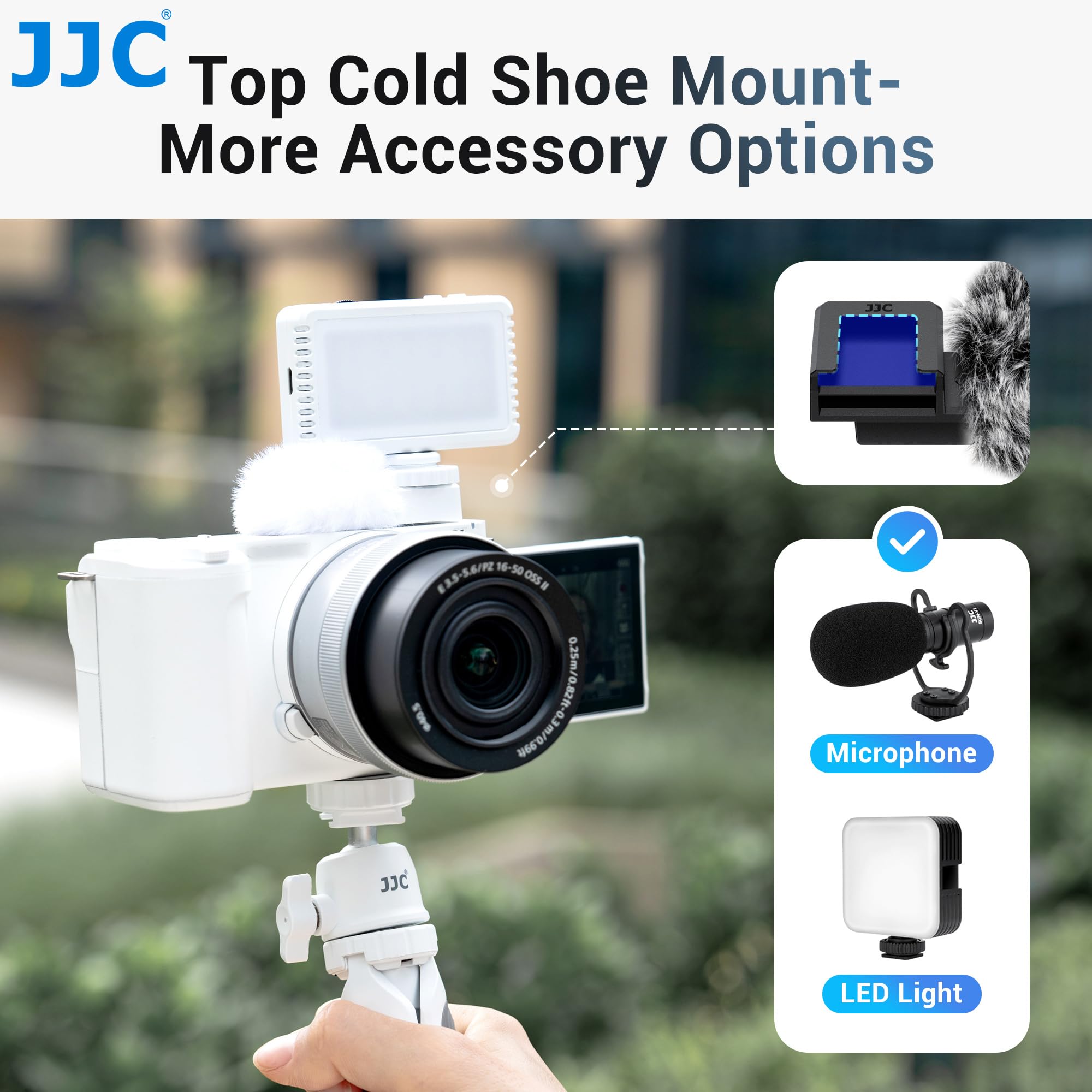 JJC Cold Shoe Adapter with Wind Muff Windshield Compatible with Sony ZV-E10 II, ZV-1 II, ZV-E1, ZV-1F, ZV-E10 - Image 4