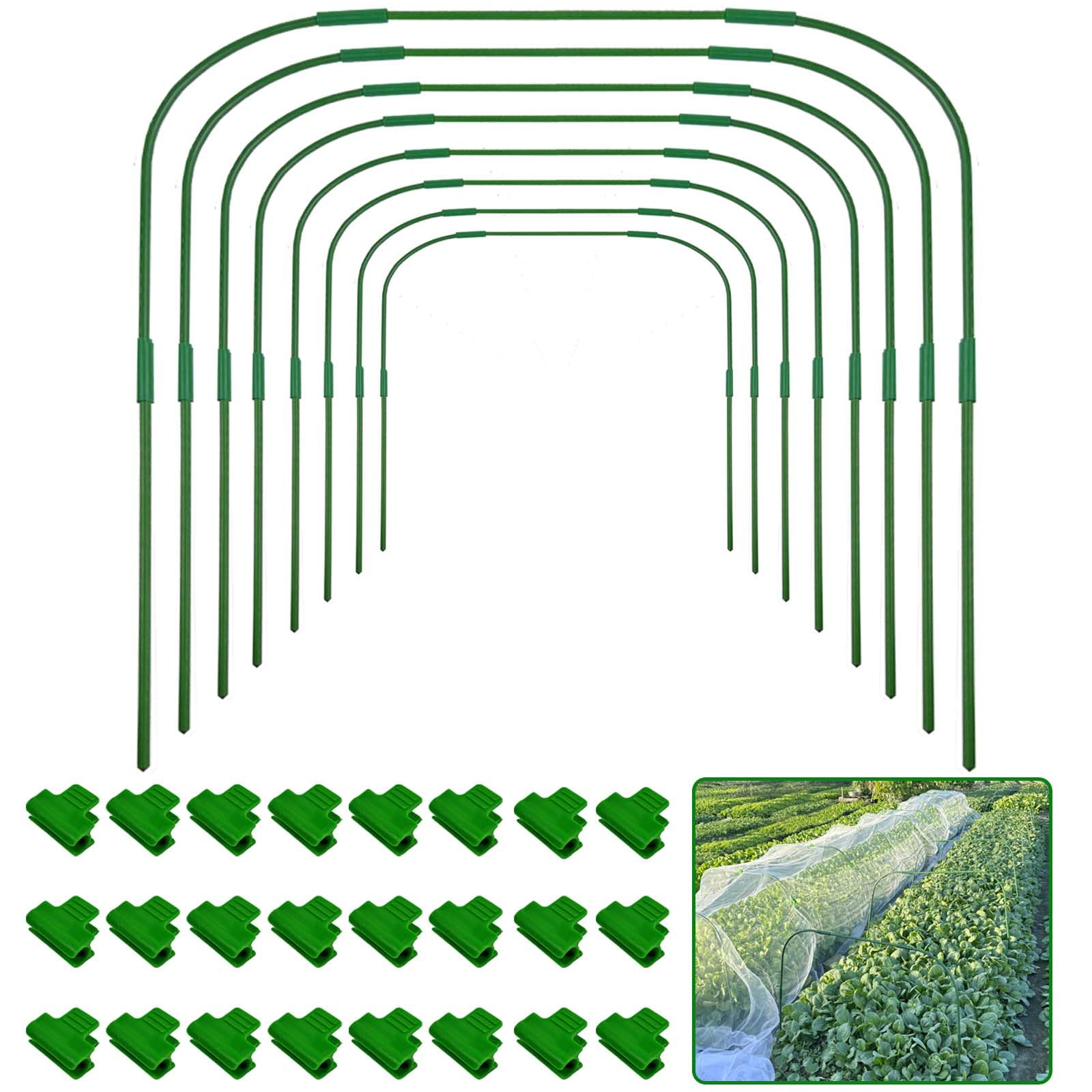 8 Sets Greenhouse Hoops for Raised beds,Durable Removable Rust-Free Steel Coated Frame Garden Hoops Grow Tunnel Kit with 24 Clips,Row Cover Hoops DIY Suitable for Outdoor Vegetables and Garden Plants