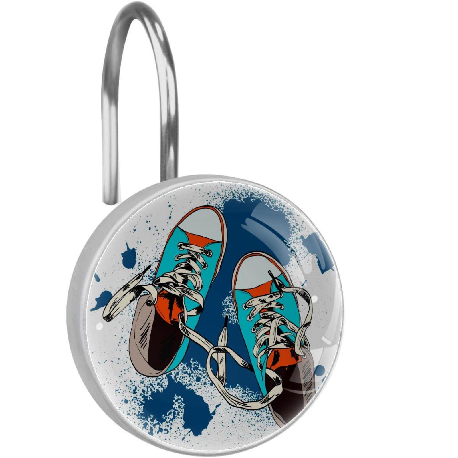 Crochets de rideau de douche inox lot de 12 anneaux décoratifs bleus et oranges pour salle de bain