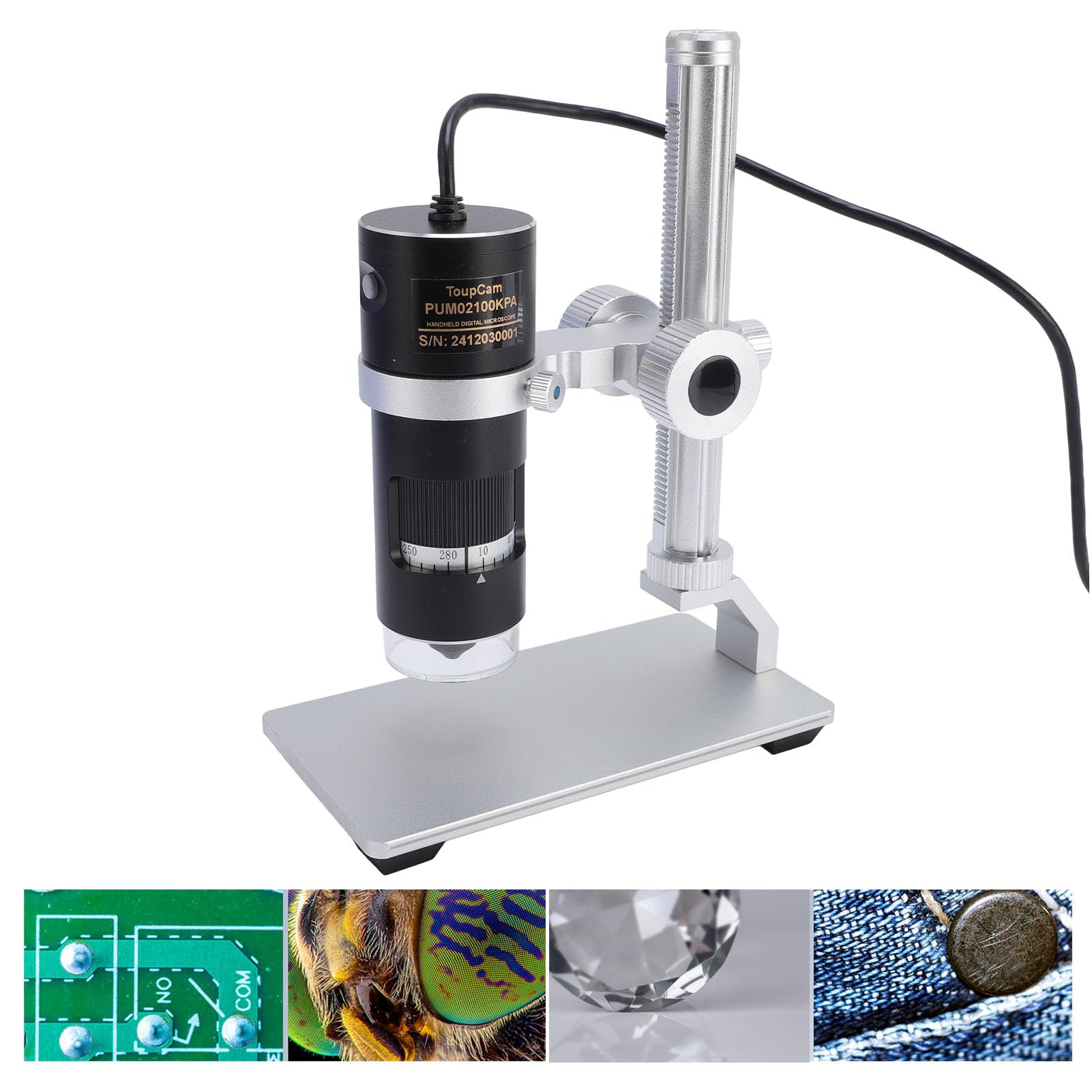 USB-Digitalmikroskop mit Ständer, Digitale Lupenkamera mit 10- Bis 280-facher Vergrößerung, Münzlupe mit 8 LED-Ringlichtern, Kompatibel mit PC-Software
