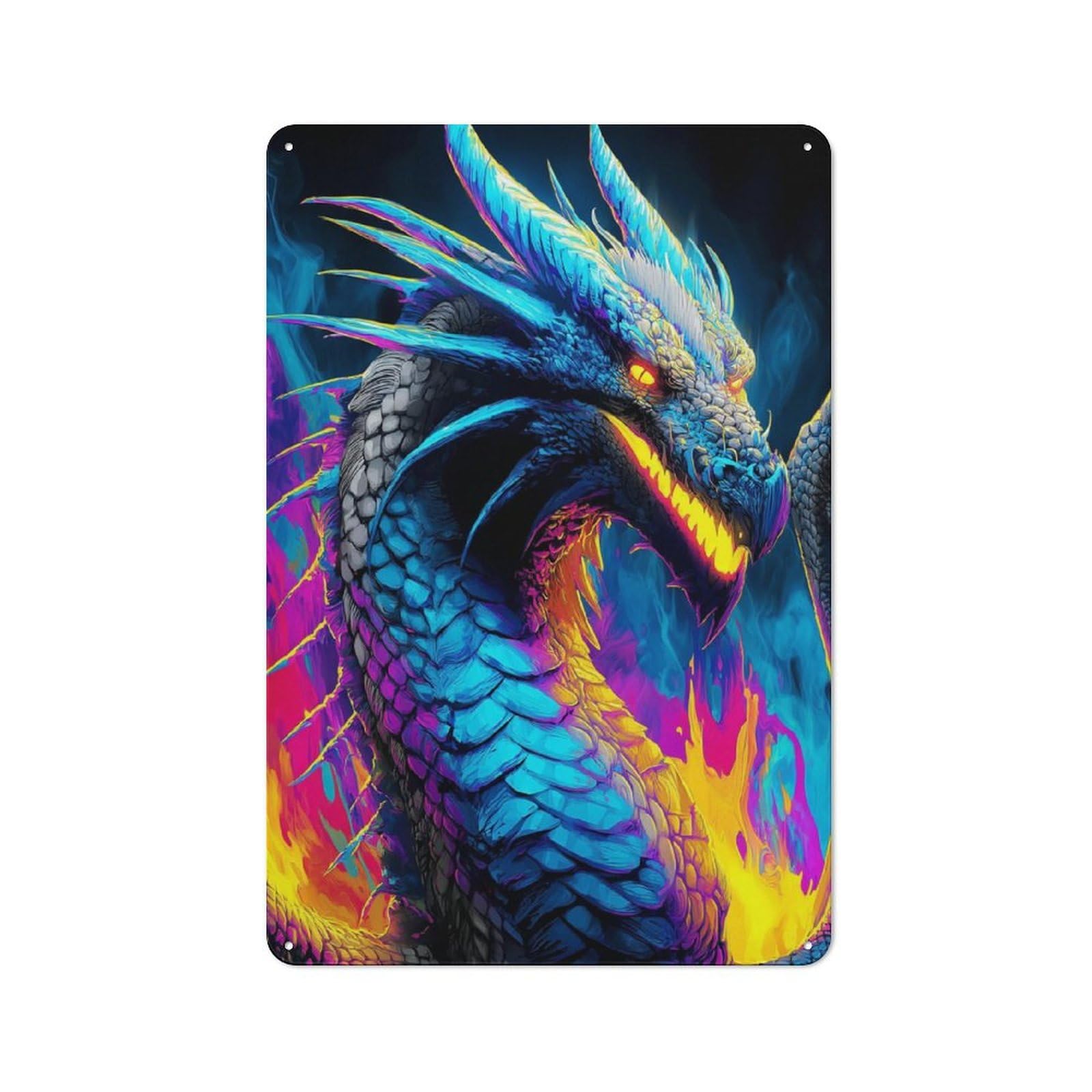 Junmoney Colorful Dragon Artwork Decorative Tin Plaque With Design 30X20cm, Classic Novelty Wall Art For Flat, Dorm Room, Lounge Or Cafe