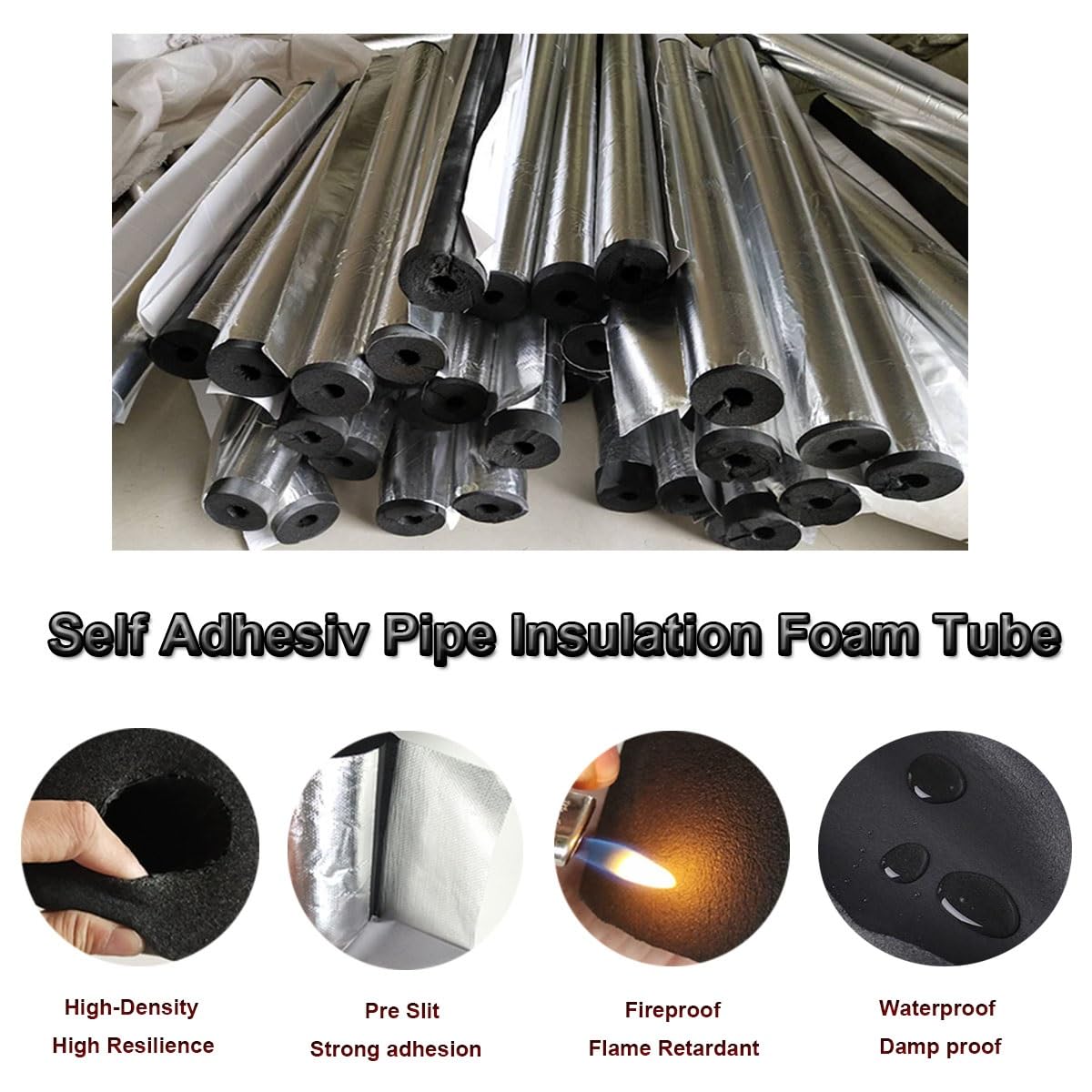 Tubi isolanti autoadesivi in schiuma pre-fessurata con ID da 2,2 cm a 10,2 - 1,3 cm (1,9 m per pezzo) (ID 10-1/2 "xT 1,9 cm)