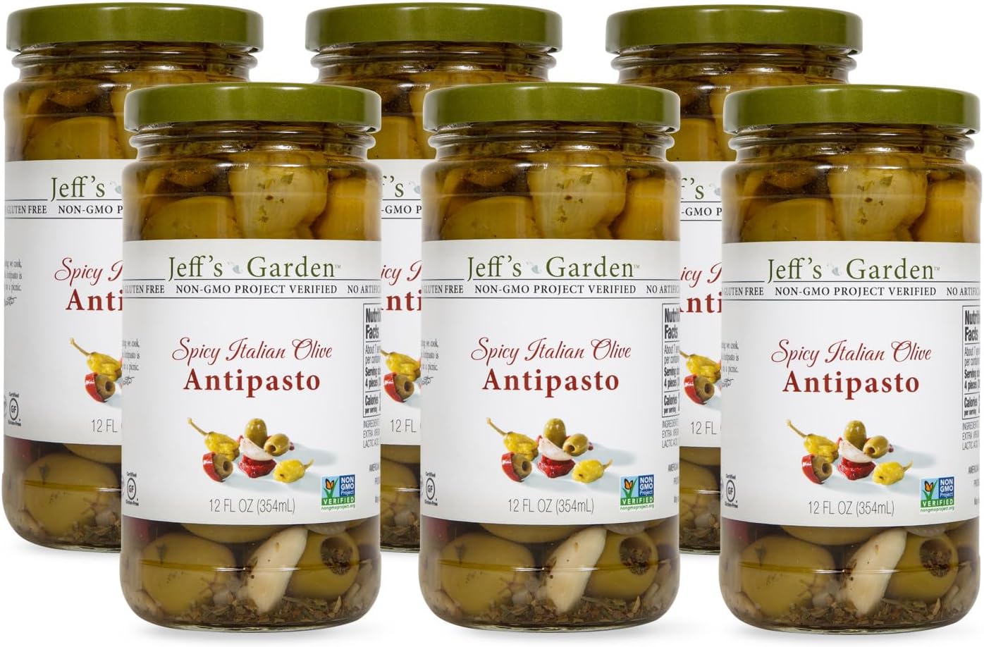 Spicy Italian Olive Antipasto | Non-GMO, Gluten Free, Keto, Vegan | 12 Fluid Ounce Jar (Pack of 6)