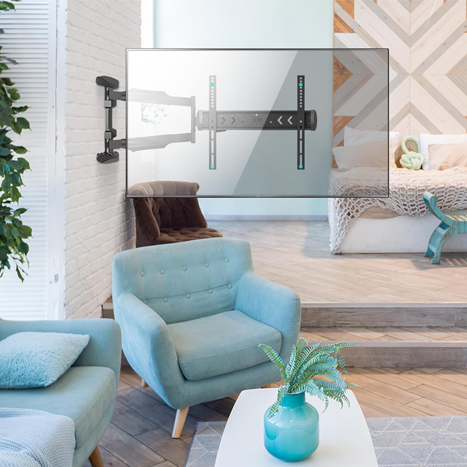 ONKRON Full Motion TV Wall Mount for 40-75 Inch TVs up to 77 lbs, Extendable TV Mount Swivel and Tilt, Articulating Arm VESA 100x100-400x400, Corner Television Wall Mount Bracket Black