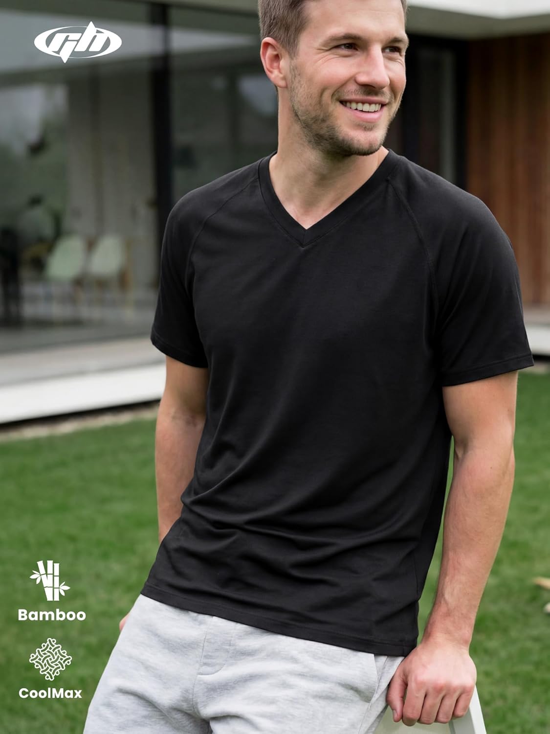 Coolmax Bamboo Viscose Men's V-Neck T-Shirt Moisture Wicking Cooling Quick Dry Breathable Lightweight Gym Workout Outdoor