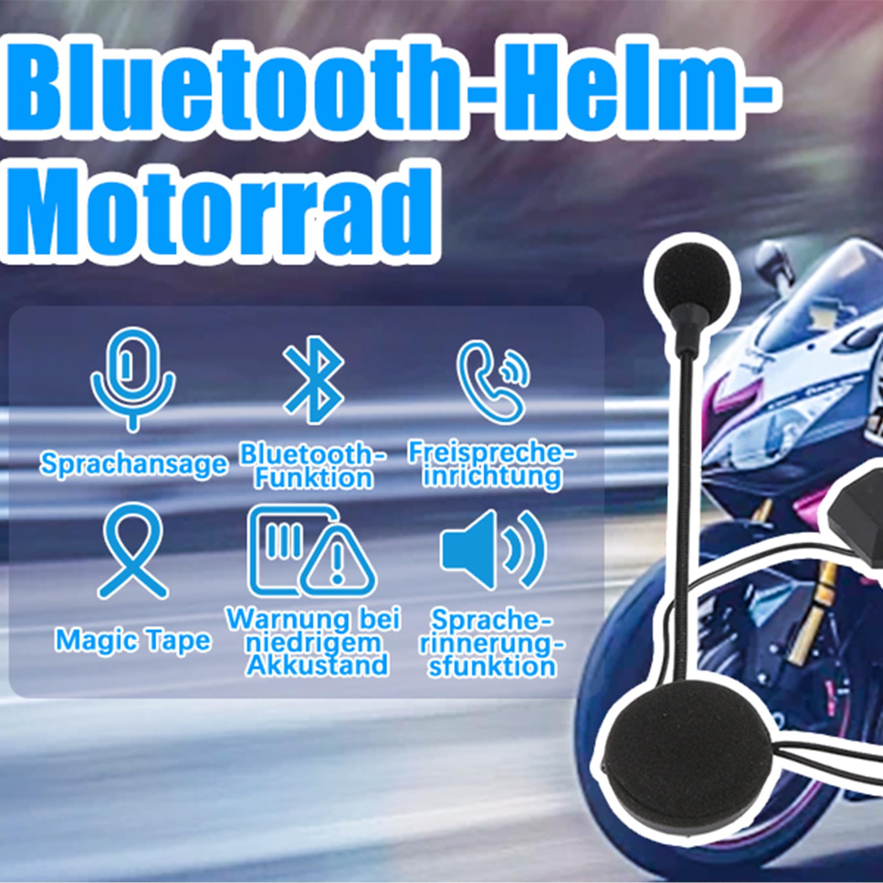 BT12 Bluetooth Casque, Intercom Moto Kit, Casque Bluetooth de Moto avec Appels Main Libre et Fonction Bruit Réduction Accessoires Casque Motos pour Scooter, Vélo, Ski, Équitation, Escalade